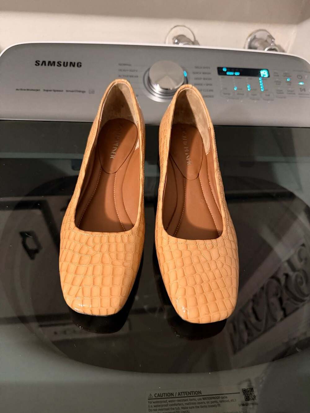 Donald Pliner Drew Patent Croco Embossed Leather Block Heel Pumps